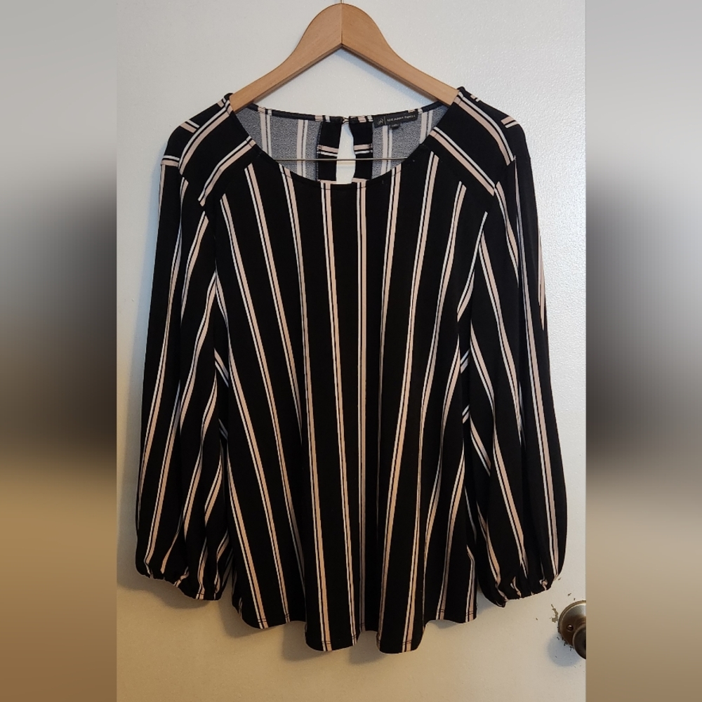 Adrianna Papell Black and White And Blush Striped Blouse